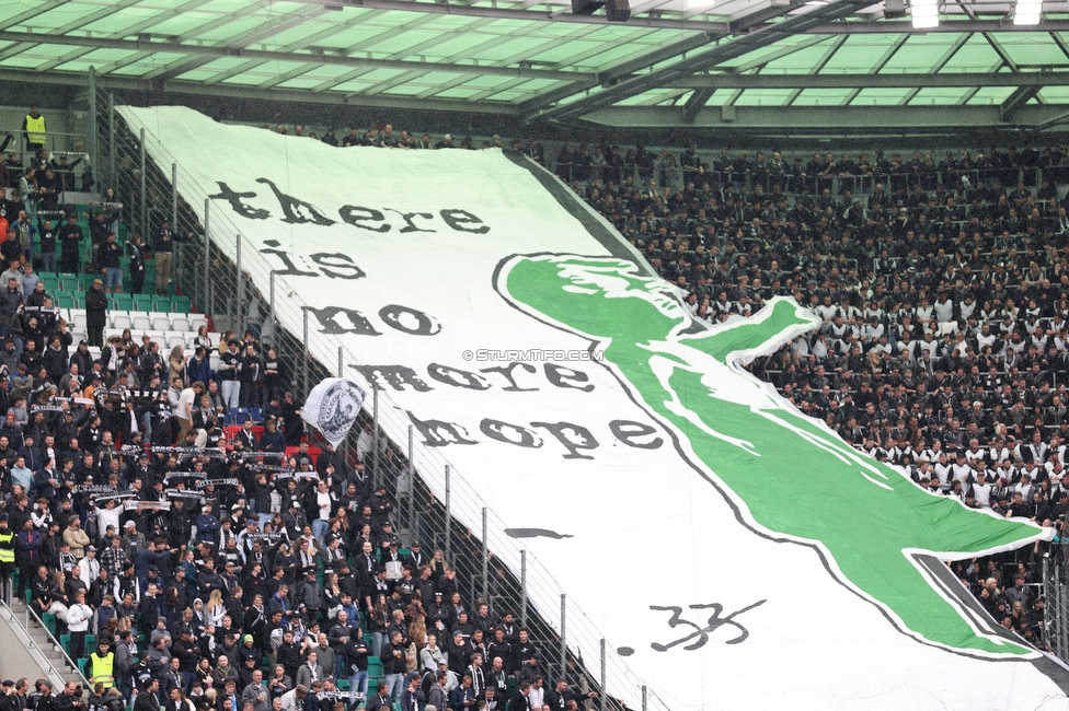 Rapid Wien - Sturm Graz
Oesterreichische Fussball Bundesliga, 31. Runde, SK Rapid Wien - SK Sturm Graz, Weststadion Wien, 18.05.2024. 

Foto zeigt Fans von Sturm mit einer Choreografie
