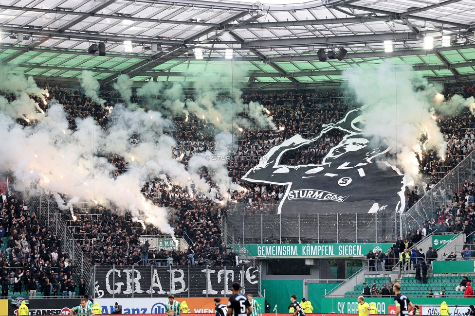 Rapid Wien - Sturm Graz
Oesterreichische Fussball Bundesliga, 31. Runde, SK Rapid Wien - SK Sturm Graz, Weststadion Wien, 18.05.2024. 

Foto zeigt Fans von Sturm mit einer Choreografie
