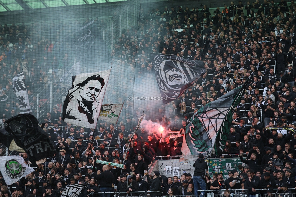 Rapid Wien - Sturm Graz
Oesterreichische Fussball Bundesliga, 31. Runde, SK Rapid Wien - SK Sturm Graz, Weststadion Wien, 18.05.2024. 

Foto zeigt Fans von Sturm
