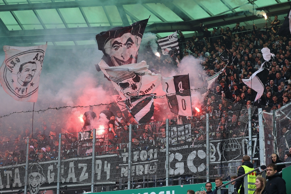 Rapid Wien - Sturm Graz
Oesterreichische Fussball Bundesliga, 31. Runde, SK Rapid Wien - SK Sturm Graz, Weststadion Wien, 18.05.2024. 

Foto zeigt Fans von Sturm
