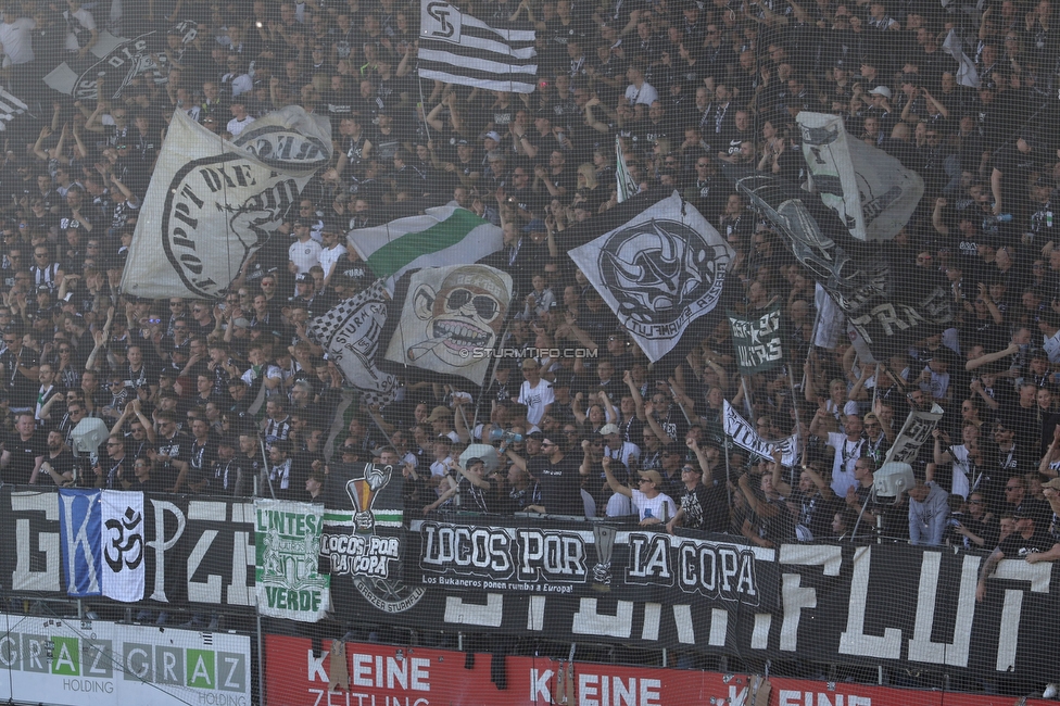 Sturm Graz - Wolfsberg
Oesterreichische Fussball Bundesliga, 32. Runde, SK Sturm Graz - Wolfsberger AC, Stadion Liebenau Graz, 24.05.2025. 

Foto zeigt Fans von Sturm mit einem Spruchband
Schlüsselwörter: sturmflut