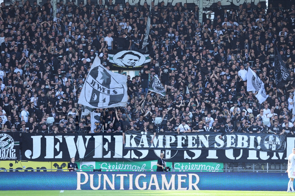 Sturm Graz - Wolfsberg
Oesterreichische Fussball Bundesliga, 32. Runde, SK Sturm Graz - Wolfsberger AC, Stadion Liebenau Graz, 24.05.2025. 

Foto zeigt Fans von Sturm mit einem Spruchband
Schlüsselwörter: jewels