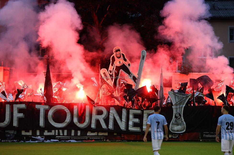 SK Bischofshofen - Sturm Graz
OEFB Cup 1. Runde, SK Bischofshofen - SK Sturm Graz, Sportplatz Bischofshofen, 25.07.2025. 

Foto zeigt Fans von Sturm
