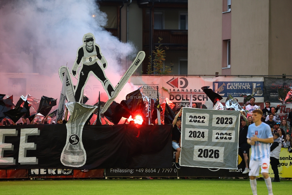 SK Bischofshofen - Sturm Graz
OEFB Cup 1. Runde, SK Bischofshofen - SK Sturm Graz, Sportplatz Bischofshofen, 25.07.2025. 

Foto zeigt Fans von Sturm
