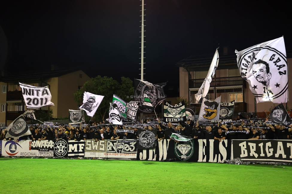 SK Bischofshofen - Sturm Graz
OEFB Cup 1. Runde, SK Bischofshofen - SK Sturm Graz, Sportplatz Bischofshofen, 25.07.2025. 

Foto zeigt Fans von Sturm
