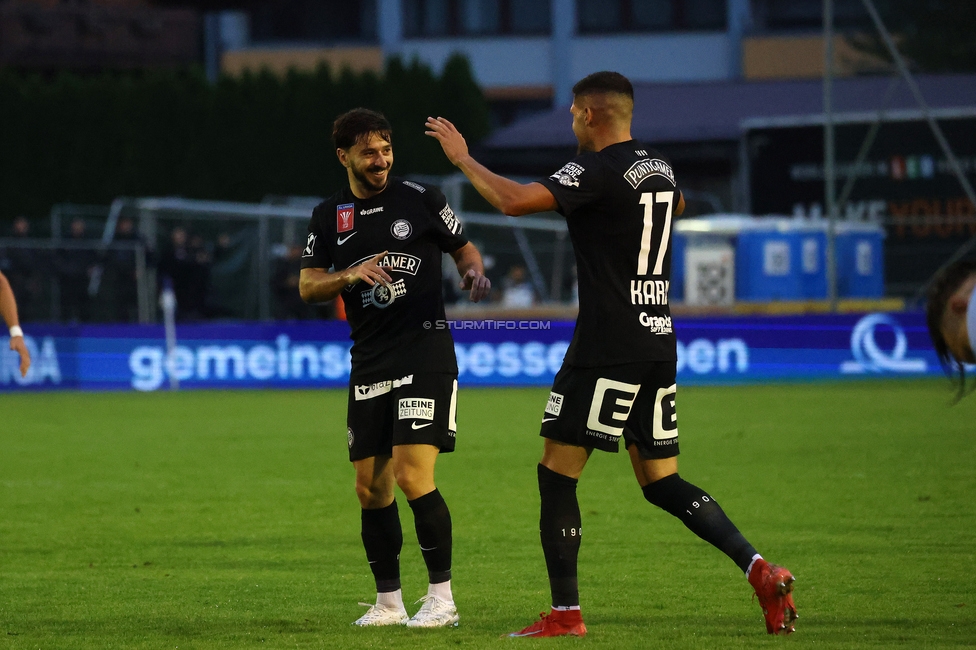 SK Bischofshofen - Sturm Graz
OEFB Cup 1. Runde, SK Bischofshofen - SK Sturm Graz, Sportplatz Bischofshofen, 25.07.2025. 

Foto zeigt Otar Kiteishvili (Sturm) und Emir Karic (Sturm)
