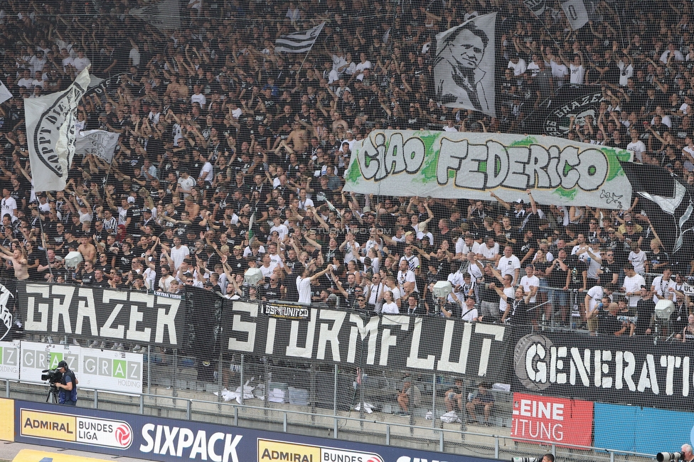 Sturm Graz - Rapid Wien
Oesterreichische Fussball Bundesliga, 2. Runde, SK Sturm Graz - SK Rapid Wien, Stadion Liebenau Graz, 10.08.2025. 

Foto zeigt Fans von Sturm
Schlüsselwörter: sturmflut baby