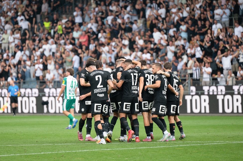 Sturm Graz - Rapid Wien
Oesterreichische Fussball Bundesliga, 2. Runde, SK Sturm Graz - SK Rapid Wien, Stadion Liebenau Graz, 10.08.2025. 

Foto zeigt die Mannschaft von Sturm
Schlüsselwörter: torjubel