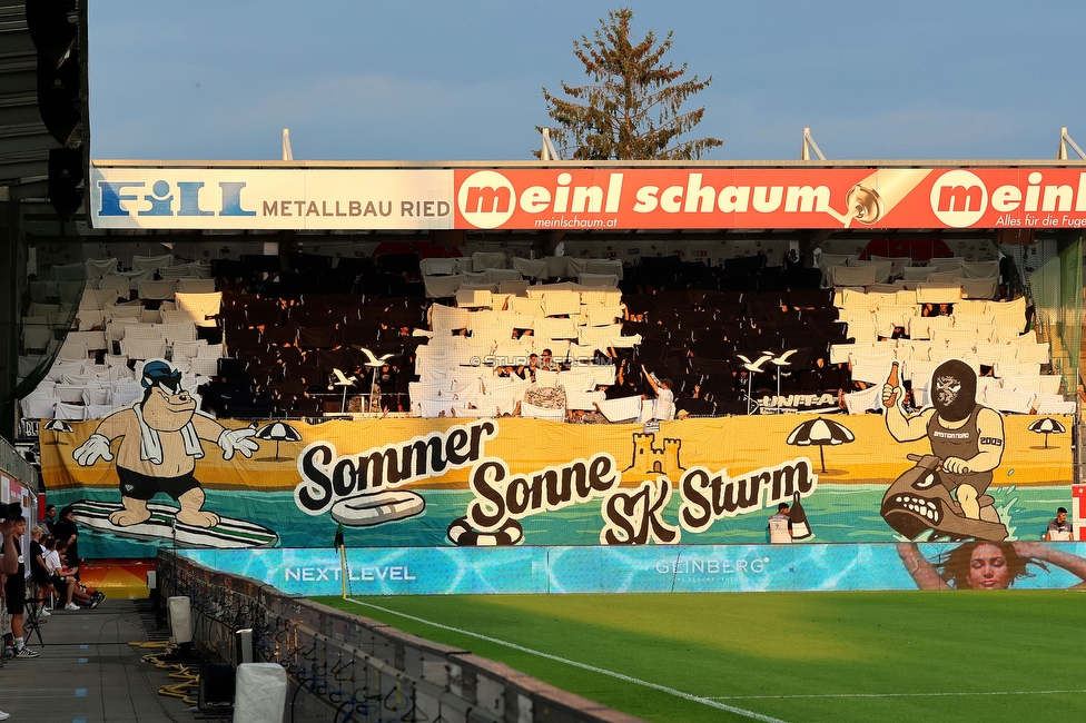 Ried - Sturm Graz
Oesterreichische Fussball Bundesliga, 3. Runde, SV Ried - SK Sturm Graz, Arena Ried, 16.08.2025. 

Foto zeigt Fans von Sturm mit einer Choreografie
