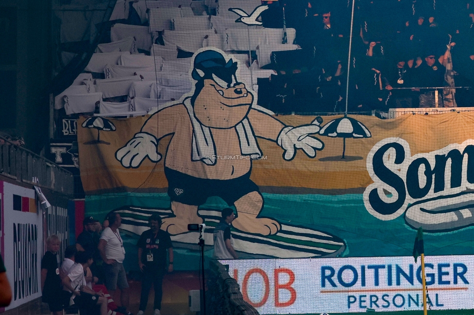 Ried - Sturm Graz
Oesterreichische Fussball Bundesliga, 3. Runde, SV Ried - SK Sturm Graz, Arena Ried, 16.08.2025. 

Foto zeigt Fans von Sturm mit einer Choreografie
