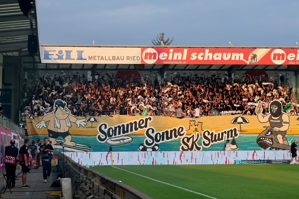 Ried - Sturm Graz
Oesterreichische Fussball Bundesliga, 3. Runde, SV Ried - SK Sturm Graz, Arena Ried, 16.08.2025. 

Foto zeigt Fans von Sturm mit einer Choreografie
