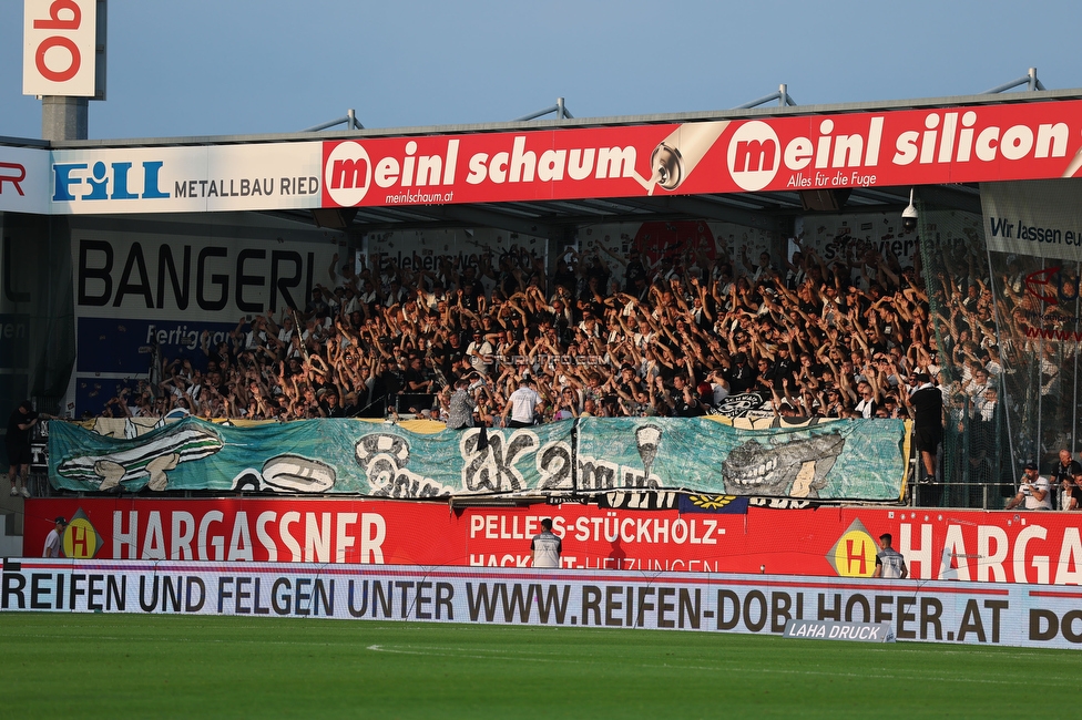 Ried - Sturm Graz
Oesterreichische Fussball Bundesliga, 3. Runde, SV Ried - SK Sturm Graz, Arena Ried, 16.08.2025. 

Foto zeigt Fans von Sturm mit einer Choreografie
