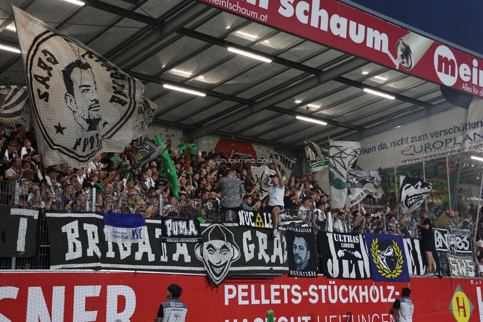 Ried - Sturm Graz
Oesterreichische Fussball Bundesliga, 3. Runde, SV Ried - SK Sturm Graz, Arena Ried, 16.08.2025. 

Foto zeigt Fans von Sturm mit einer Choreografie
