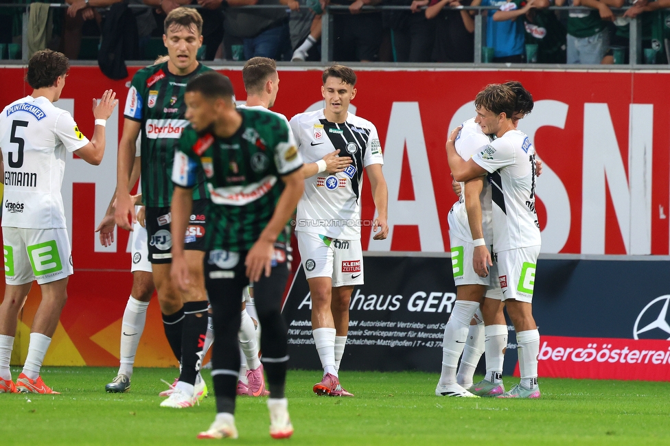 Ried - Sturm Graz
Oesterreichische Fussball Bundesliga, 3. Runde, SV Ried - SK Sturm Graz, Arena Ried, 16.08.2025. 

Foto zeigt die Mannschaft von Sturm
Schlüsselwörter: torjubel