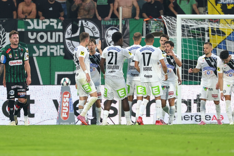 Ried - Sturm Graz
Oesterreichische Fussball Bundesliga, 3. Runde, SV Ried - SK Sturm Graz, Arena Ried, 16.08.2025. 

Foto zeigt die Mannschaft von Sturm
Schlüsselwörter: torjubel