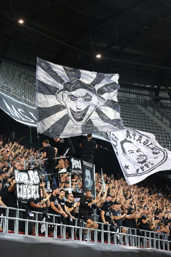 Sturm Graz - Bodo Glimt
UEFA Champions League Play-Offs, SK Sturm Graz - Bodo Glimt, Woerthersee Stadion Klagenfurt, 26.08.2025. 

Foto zeigt Fans von Sturm
