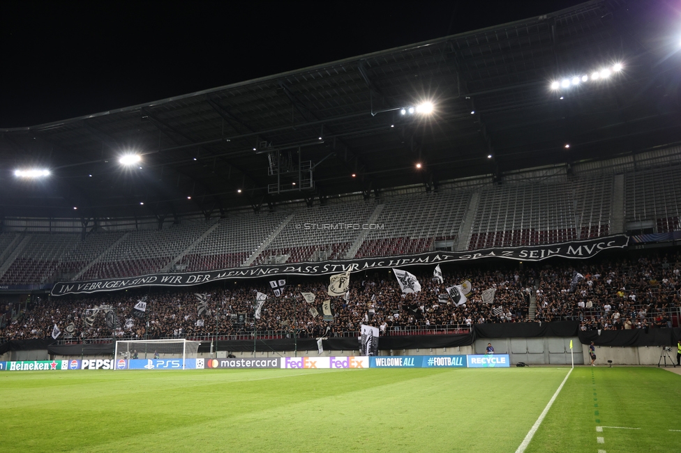 Sturm Graz - Bodo Glimt
UEFA Champions League Play-Offs, SK Sturm Graz - Bodo Glimt, Woerthersee Stadion Klagenfurt, 26.08.2025. 

Foto zeigt Fans von Sturm
