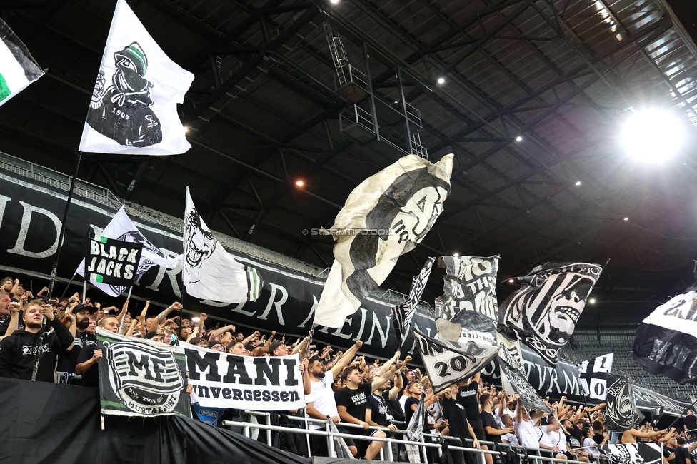 Sturm Graz - Bodo Glimt
UEFA Champions League Play-Offs, SK Sturm Graz - Bodo Glimt, Woerthersee Stadion Klagenfurt, 26.08.2025. 

Foto zeigt Fans von Sturm
