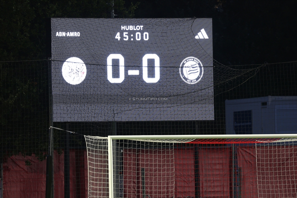 Ajax Frouwen - Sturm Damen
UEFA Women's Europa Cup, 1. Runde, Ajax Amsterdam - SK Sturm Graz Damen, Sportpark De Toekomst Amsterdam, 11.09.2025.

Foto zeigt den Halbzeitstand

