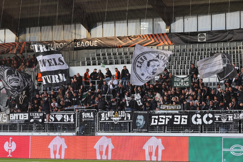 Midtjylland - Sturm Graz
UEFA Europa League Gruppenphase 1. Spieltag, FC Midtjylland - SK Sturm Graz, Arena Herning, 24.09.2025. 

Foto zeigt Fans von Sturm
