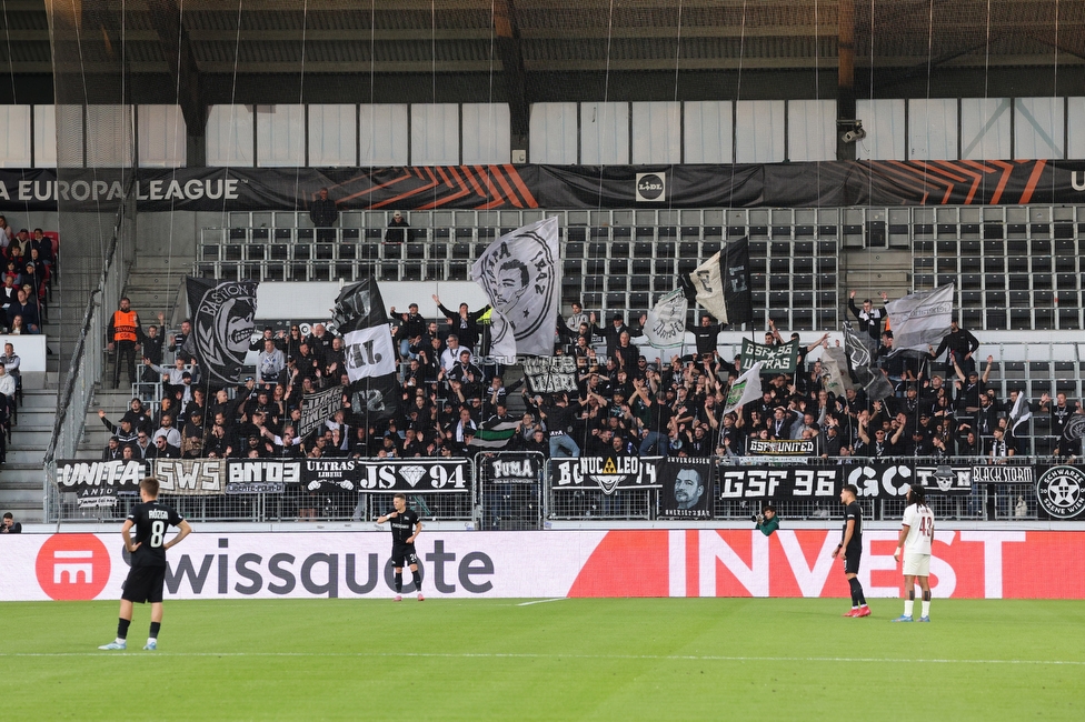 Midtjylland - Sturm Graz
UEFA Europa League Gruppenphase 1. Spieltag, FC Midtjylland - SK Sturm Graz, Arena Herning, 24.09.2025. 

Foto zeigt Fans von Sturm
