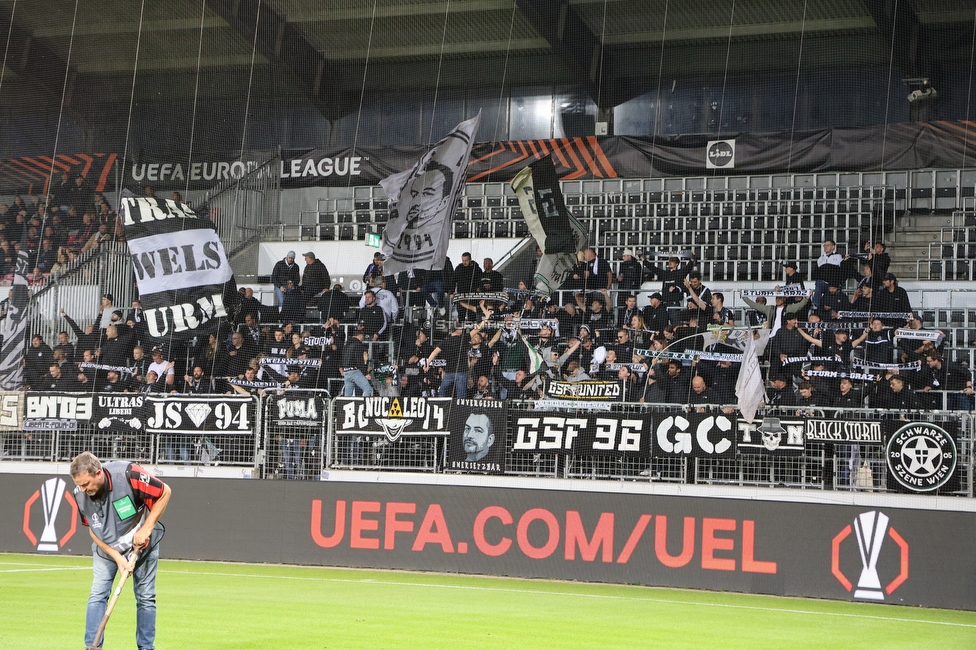 Midtjylland - Sturm Graz
UEFA Europa League Gruppenphase 1. Spieltag, FC Midtjylland - SK Sturm Graz, Arena Herning, 24.09.2025. 

Foto zeigt Fans von Sturm
