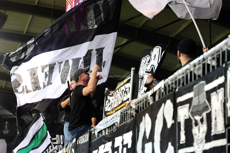 Midtjylland - Sturm Graz
UEFA Europa League Gruppenphase 1. Spieltag, FC Midtjylland - SK Sturm Graz, Arena Herning, 24.09.2025. 

Foto zeigt Fans von Sturm
