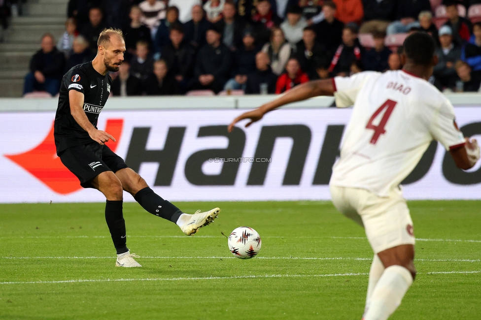 Midtjylland - Sturm Graz
UEFA Europa League Gruppenphase 1. Spieltag, FC Midtjylland - SK Sturm Graz, Arena Herning, 24.09.2025. 

Foto zeigt Jon Gorenc-Stankovic (Sturm)
