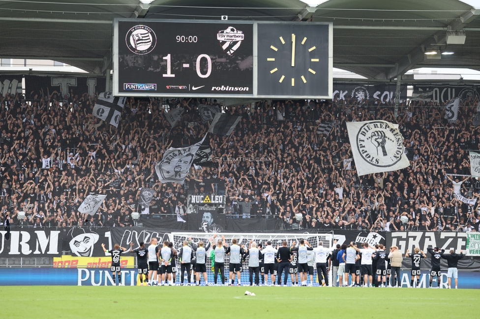 Sturm Graz - Hartberg
Oesterreichische Fussball Bundesliga,8. Runde, SK Sturm Graz - TSV Hartberg, Stadion Liebenau Graz, 28.09.2025. 

Foto zeigt die Mannschaft von Sturm und Fans von Sturm
