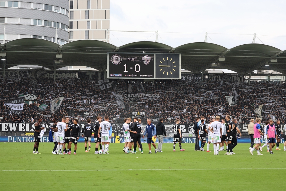 Sturm Graz - Hartberg
Oesterreichische Fussball Bundesliga,8. Runde, SK Sturm Graz - TSV Hartberg, Stadion Liebenau Graz, 28.09.2025. 

Foto zeigt die Mannschaft von Sturm und Fans von Sturm
Schlüsselwörter: schals