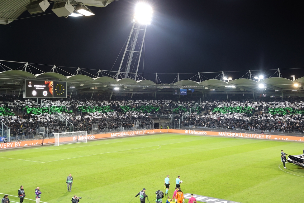 Sturm Graz - Rangers
UEFA Europa League Gruppenphase 2. Spieltag, SK Sturm Graz - Glasgow Rangers, Stadion Liebenau Graz, 02.10.2025. 

Foto zeigt Fans von Sturm mit einer Choreografie
