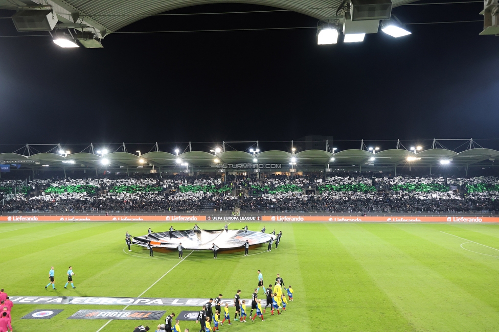 Sturm Graz - Rangers
UEFA Europa League Gruppenphase 2. Spieltag, SK Sturm Graz - Glasgow Rangers, Stadion Liebenau Graz, 02.10.2025. 

Foto zeigt Fans von Sturm mit einer Choreografie
