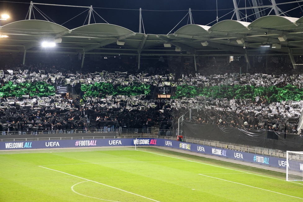 Sturm Graz - Rangers
UEFA Europa League Gruppenphase 2. Spieltag, SK Sturm Graz - Glasgow Rangers, Stadion Liebenau Graz, 02.10.2025. 

Foto zeigt Fans von Sturm mit einer Choreografie
