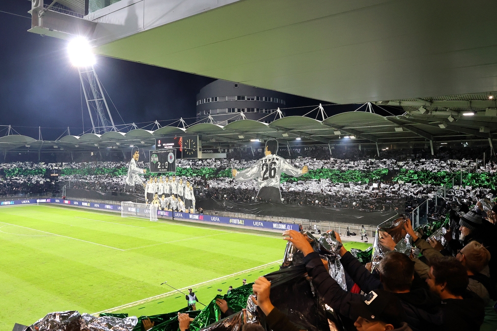 Sturm Graz - Rangers
UEFA Europa League Gruppenphase 2. Spieltag, SK Sturm Graz - Glasgow Rangers, Stadion Liebenau Graz, 02.10.2025. 

Foto zeigt Fans von Sturm mit einer Choreografie

