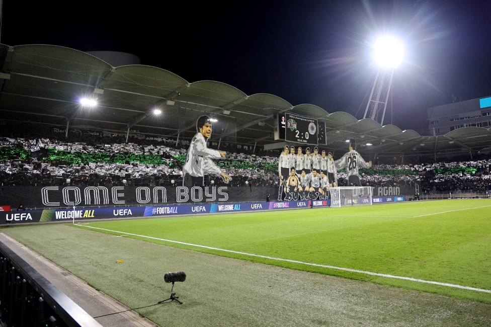 Sturm Graz - Rangers
UEFA Europa League Gruppenphase 2. Spieltag, SK Sturm Graz - Glasgow Rangers, Stadion Liebenau Graz, 02.10.2025. 

Foto zeigt Fans von Sturm mit einer Choreografie
