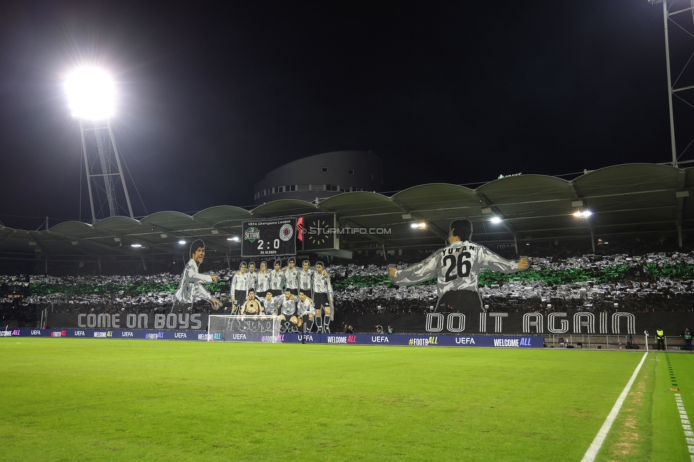 Sturm Graz - Rangers
UEFA Europa League Gruppenphase 2. Spieltag, SK Sturm Graz - Glasgow Rangers, Stadion Liebenau Graz, 02.10.2025. 

Foto zeigt Fans von Sturm mit einer Choreografie
