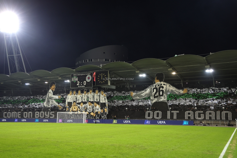 Sturm Graz - Rangers
UEFA Europa League Gruppenphase 2. Spieltag, SK Sturm Graz - Glasgow Rangers, Stadion Liebenau Graz, 02.10.2025. 

Foto zeigt Fans von Sturm mit einer Choreografie
