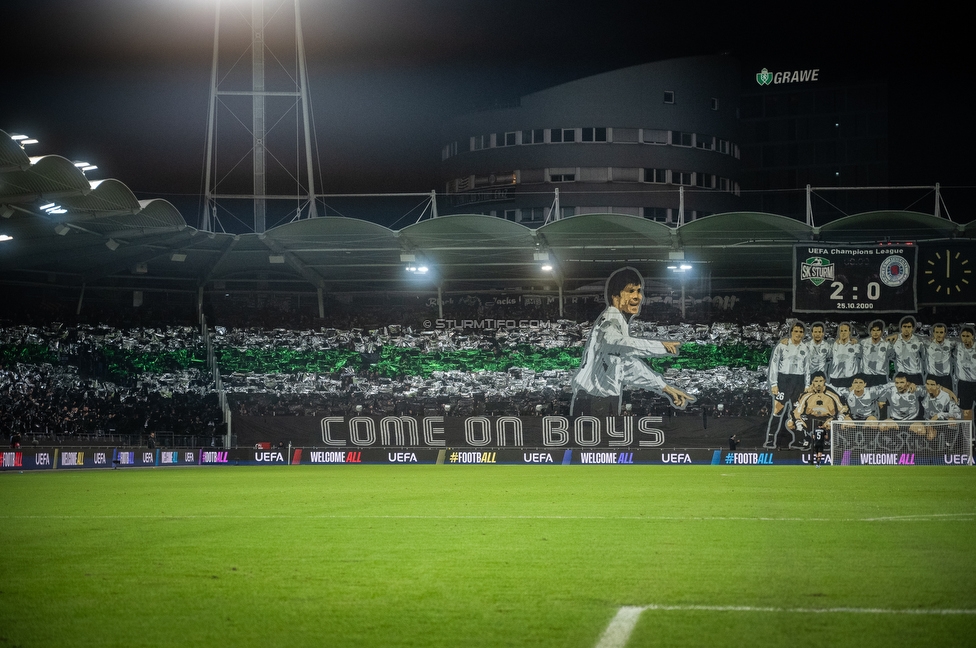 Sturm Graz - Rangers
UEFA Europa League Gruppenphase 2. Spieltag, SK Sturm Graz - Glasgow Rangers, Stadion Liebenau Graz, 02.10.2025. 

Foto zeigt Fans von Sturm mit einer Choreografie
