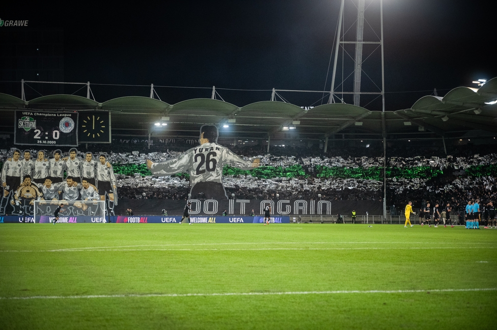Sturm Graz - Rangers
UEFA Europa League Gruppenphase 2. Spieltag, SK Sturm Graz - Glasgow Rangers, Stadion Liebenau Graz, 02.10.2025. 

Foto zeigt Fans von Sturm mit einer Choreografie

