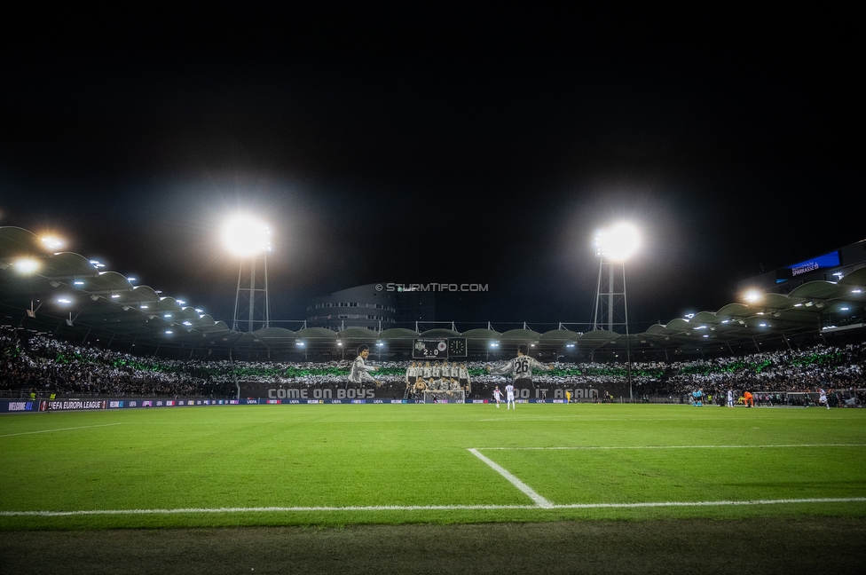 Sturm Graz - Rangers
UEFA Europa League Gruppenphase 2. Spieltag, SK Sturm Graz - Glasgow Rangers, Stadion Liebenau Graz, 02.10.2025. 

Foto zeigt Fans von Sturm mit einer Choreografie
