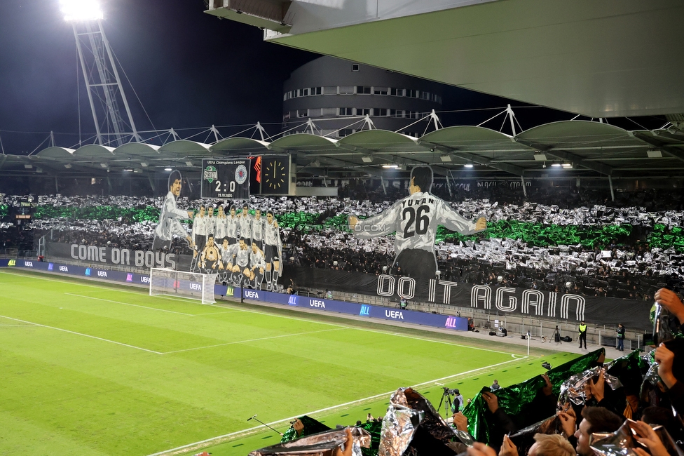 Sturm Graz - Rangers
UEFA Europa League Gruppenphase 2. Spieltag, SK Sturm Graz - Glasgow Rangers, Stadion Liebenau Graz, 02.10.2025. 

Foto zeigt Fans von Sturm mit einer Choreografie
