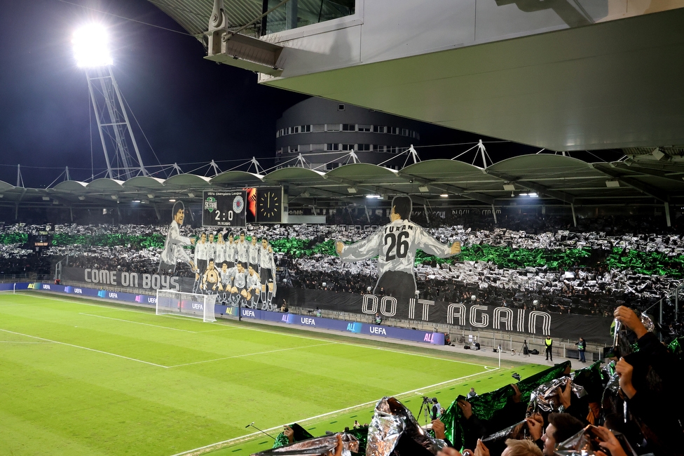 Sturm Graz - Rangers
UEFA Europa League Gruppenphase 2. Spieltag, SK Sturm Graz - Glasgow Rangers, Stadion Liebenau Graz, 02.10.2025. 

Foto zeigt Fans von Sturm mit einer Choreografie
