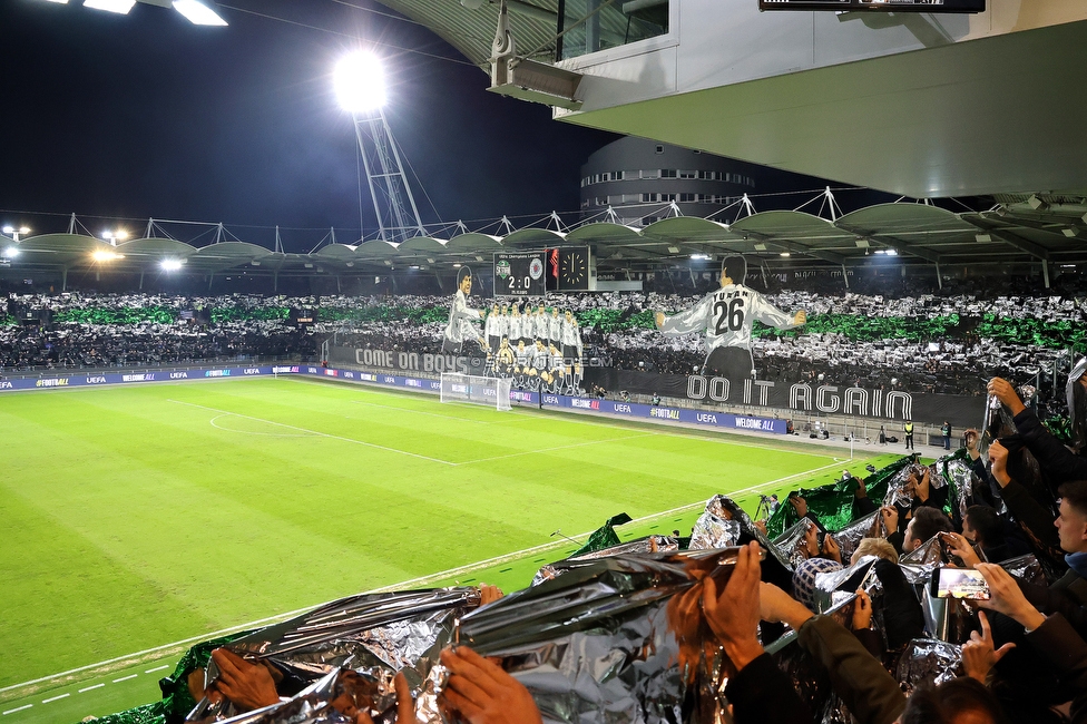 Sturm Graz - Rangers
UEFA Europa League Gruppenphase 2. Spieltag, SK Sturm Graz - Glasgow Rangers, Stadion Liebenau Graz, 02.10.2025. 

Foto zeigt Fans von Sturm mit einer Choreografie
