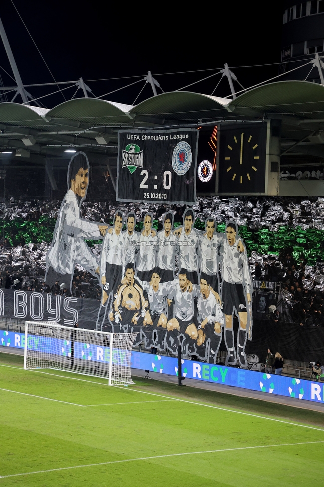 Sturm Graz - Rangers
UEFA Europa League Gruppenphase 2. Spieltag, SK Sturm Graz - Glasgow Rangers, Stadion Liebenau Graz, 02.10.2025. 

Foto zeigt Fans von Sturm mit einer Choreografie
