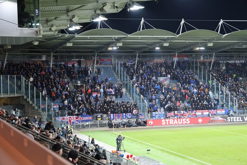 Sturm Graz - Rangers
UEFA Europa League Gruppenphase 2. Spieltag, SK Sturm Graz - Glasgow Rangers, Stadion Liebenau Graz, 02.10.2025. 

Foto zeigt Fans von Rangers
