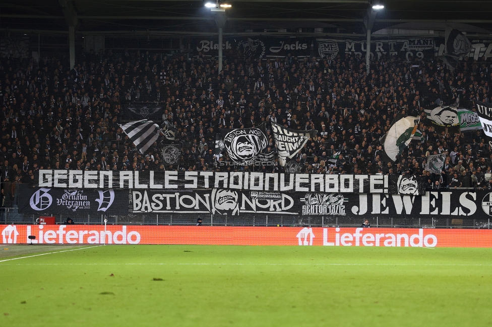Sturm Graz - Rangers
UEFA Europa League - 2. Runde, SK Sturm Graz - FC Glasgow Rangers, Stadion Liebenau Graz, 02.10.2025. 

Foto zeigt Fans von Sturm mit einem Spruchband

