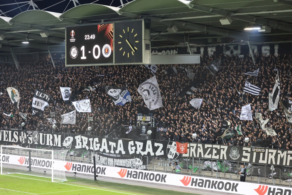 Sturm Graz - Rangers
UEFA Europa League Gruppenphase 2. Spieltag, SK Sturm Graz - Glasgow Rangers, Stadion Liebenau Graz, 02.10.2025. 

Foto zeigt Fans von Sturm
