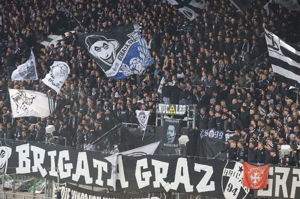 Sturm Graz - Rangers
UEFA Europa League Gruppenphase 2. Spieltag, SK Sturm Graz - Glasgow Rangers, Stadion Liebenau Graz, 02.10.2025. 

Foto zeigt Fans von Sturm
Schlüsselwörter: brigata