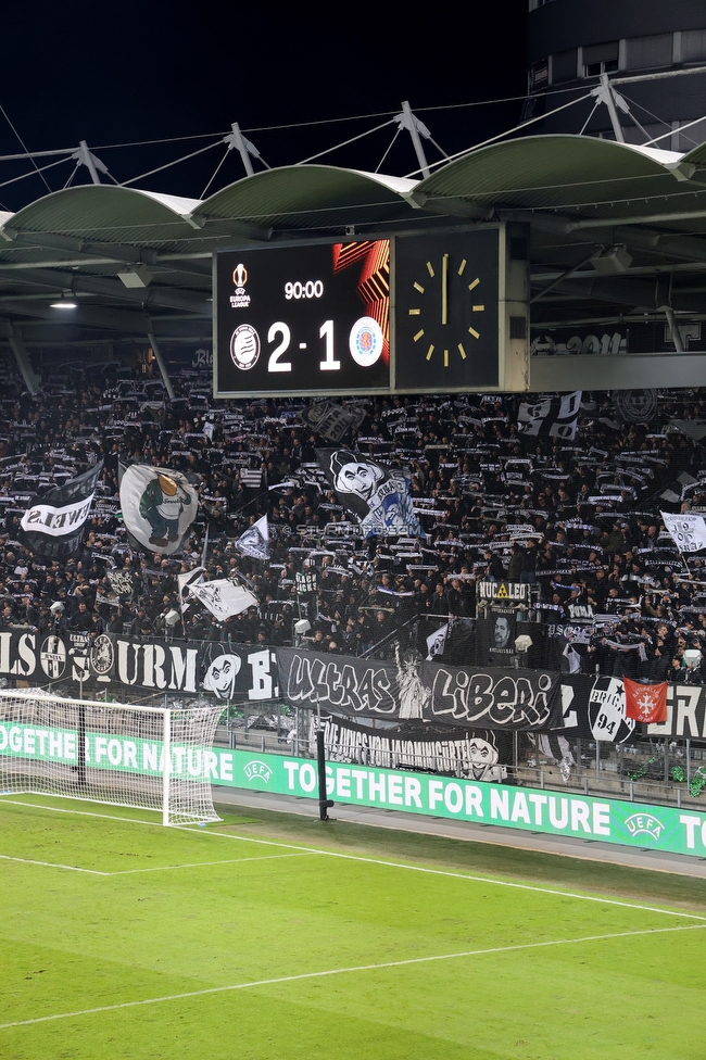 Sturm Graz - Rangers
UEFA Europa League Gruppenphase 2. Spieltag, SK Sturm Graz - Glasgow Rangers, Stadion Liebenau Graz, 02.10.2025. 

Foto zeigt Fans von Sturm
Schlüsselwörter: schals