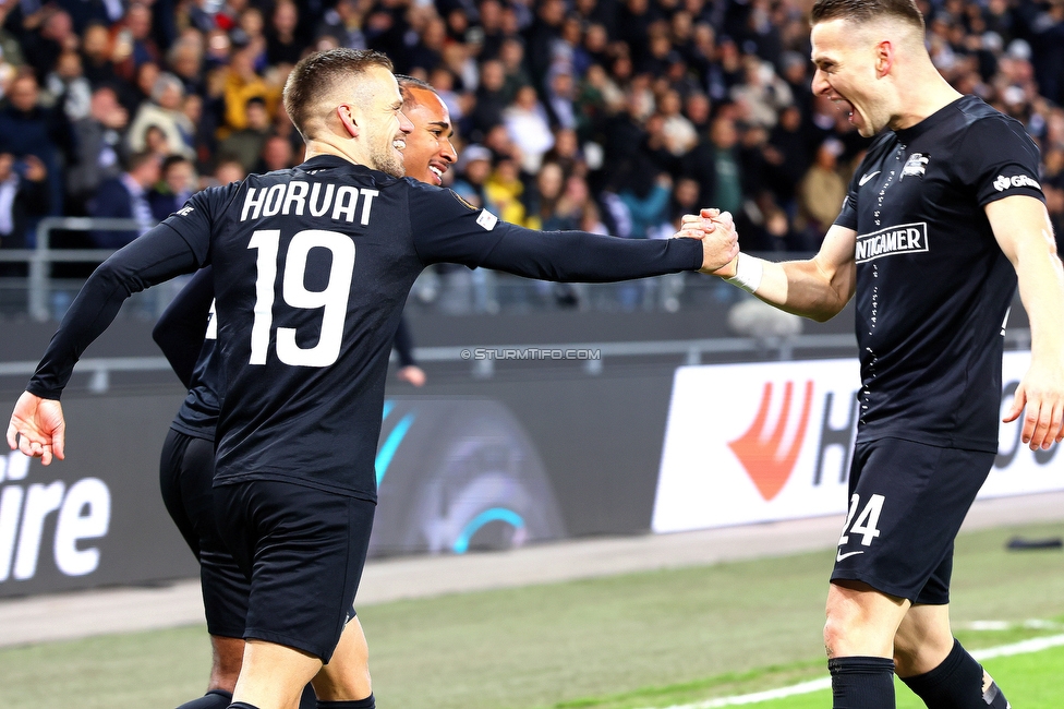 Sturm Graz - Rangers
UEFA Europa League - 2. Runde, SK Sturm Graz - FC Glasgow Rangers, Stadion Liebenau Graz, 02.10.2025. 

Foto zeigt Tomi Horvat (Sturm) und Dimitri Lavalee (Sturm)
